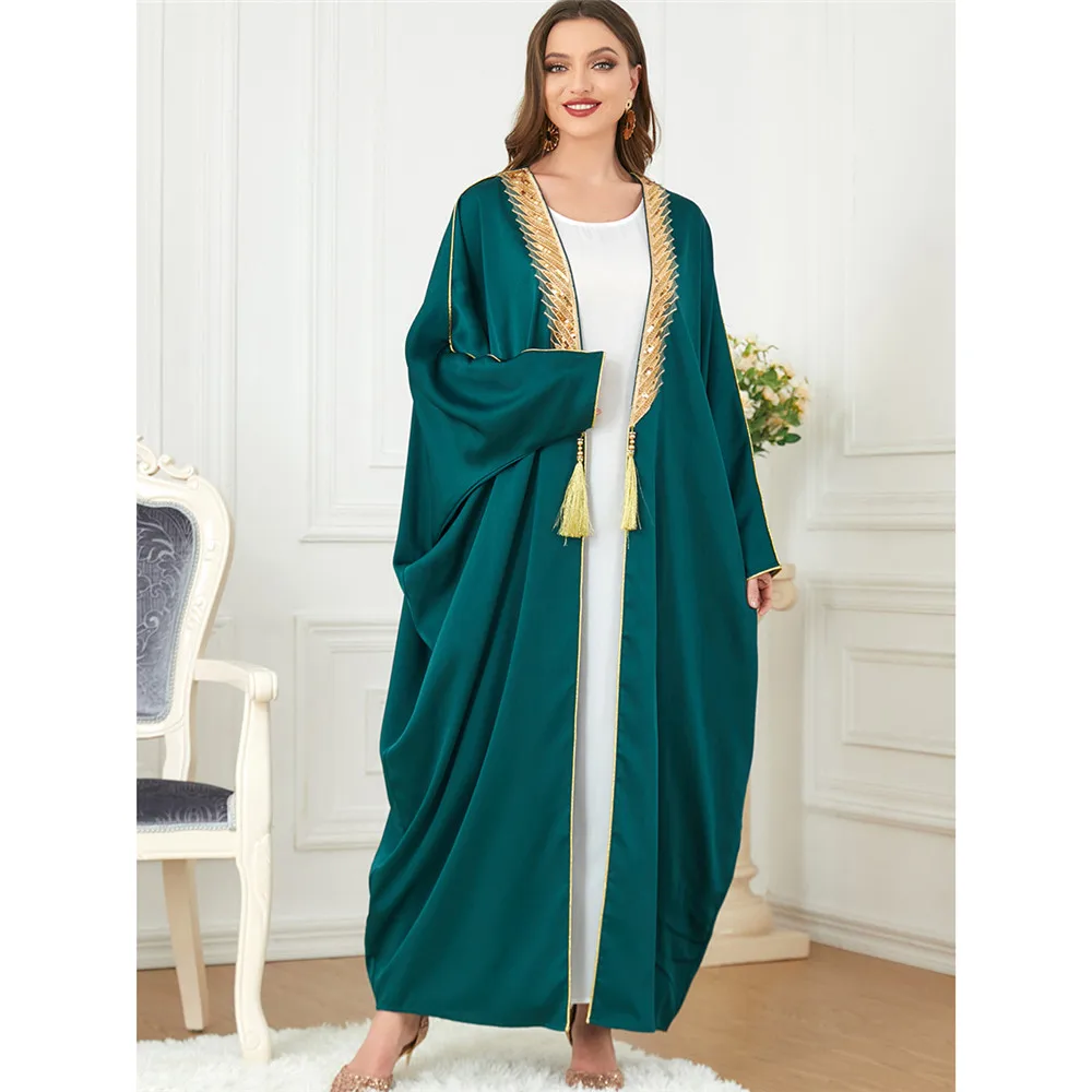 

Morocco Tassel Dress Muslim Women Open Abaya Eid Ramadan Abayas Dubai Turkey Party Dresses Kaftans Batwing Kimono Robe Vestidos