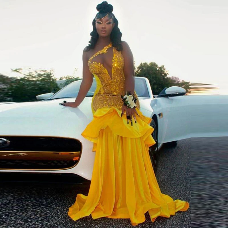 Yellow One Shoulder Prom Dresses Aso Ebi Mermaid Evening Gowns Black Girl Formal Occasion Party Dress Robe De Soiree
Yellow One Shoulder Prom Dresses Aso Ebi Mermaid Evening Gowns Black Girl Formal Occasion Party Dress Robe De Soiree