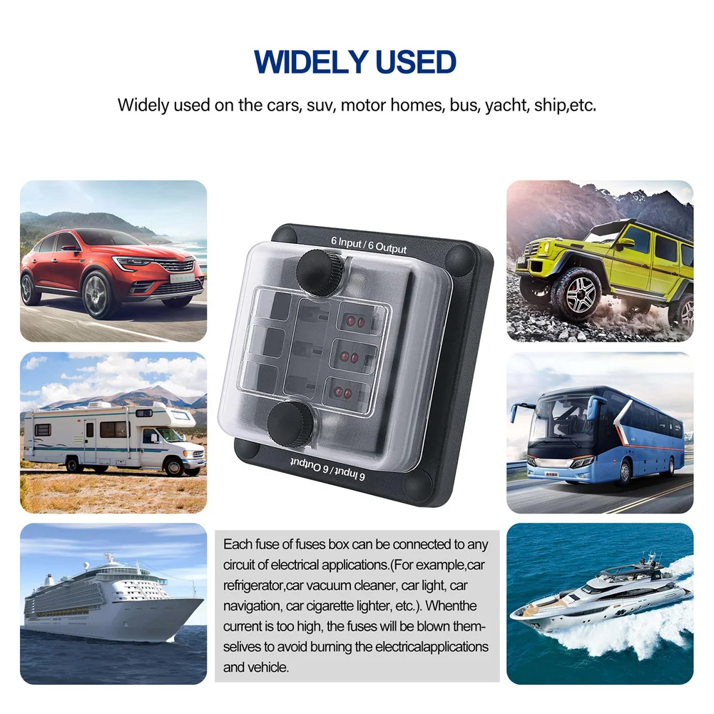 6-Way Auto Blade Fuse Holder Box Block With Waterproof For 12V 32V Car Marine Connected To Car/boat Electrical Appliance
6-Way Auto Blade Fuse Holder Box Block With Waterproof For 12V 32V Car Marine Connected To Car/boat Electrical Appliance