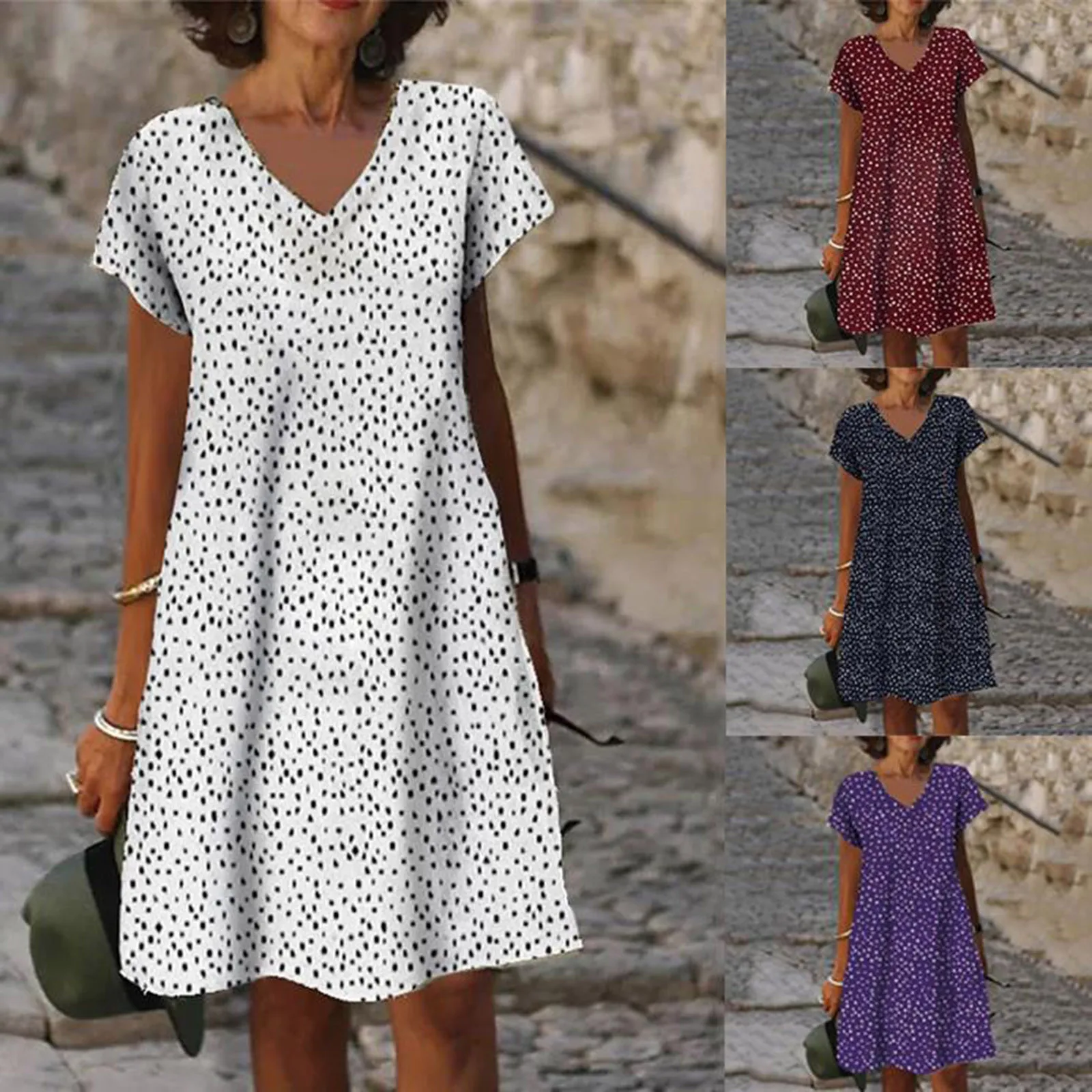 Womens Polka Dot V Neck Loose Mid Short T Shirt Dress Summer Dress with Sleeves Summer Dresses for Women Work Casual
Womens Polka Dot V Neck Loose Mid Short T Shirt Dress Summer Dress with Sleeves Summer Dresses for Women Work Casual