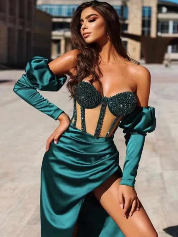 Women Luxury Sexy Long Sleeve Off Shoulder Mesh Green Beading Maxi Long Bodycon Dress 2022 Designer Evening Party Dress Vestido
Women Luxury Sexy Long Sleeve Off Shoulder Mesh Green Beading Maxi Long Bodycon Dress 2022 Designer Evening Party Dress Vestido