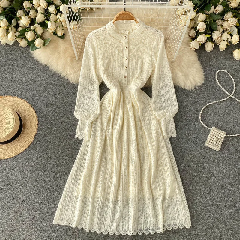 FTLZZ New Spring Autumn Women Casual O-neck Puff Sleeve Dress Elegant Lady Button Lace Hollow Out Solid Dress
FTLZZ New Spring Autumn Women Casual O-neck Puff Sleeve Dress Elegant Lady Button Lace Hollow Out Solid Dress