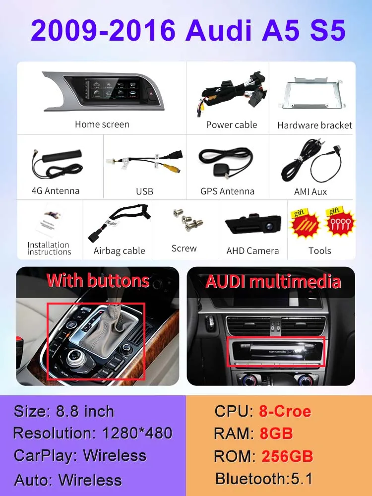 STWEI Qualcomm Snapdragon 680 6225 2,4 ГГц беспроводной CarPlay авто для AUDI A5 S5 автомобильные мультимедийные плееры видео GPS Navi Bluetooth
STWEI Qualcomm Snapdragon 680 6225 2,4 ГГц беспроводной CarPlay авто для AUDI A5 S5 автомобильные мультимедийные плееры видео GPS Navi Bluetooth