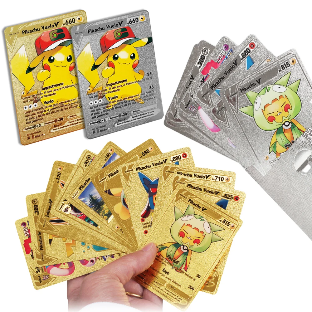 Español English Pokemon Card Soft Metal Letters Gold Foil Card Vmax PIKACHU Game Collection No Repeat Card Set Kids Birthday Toy
Español English Pokemon Card Soft Metal Letters Gold Foil Card Vmax PIKACHU Game Collection No Repeat Card Set Kids Birthday Toy