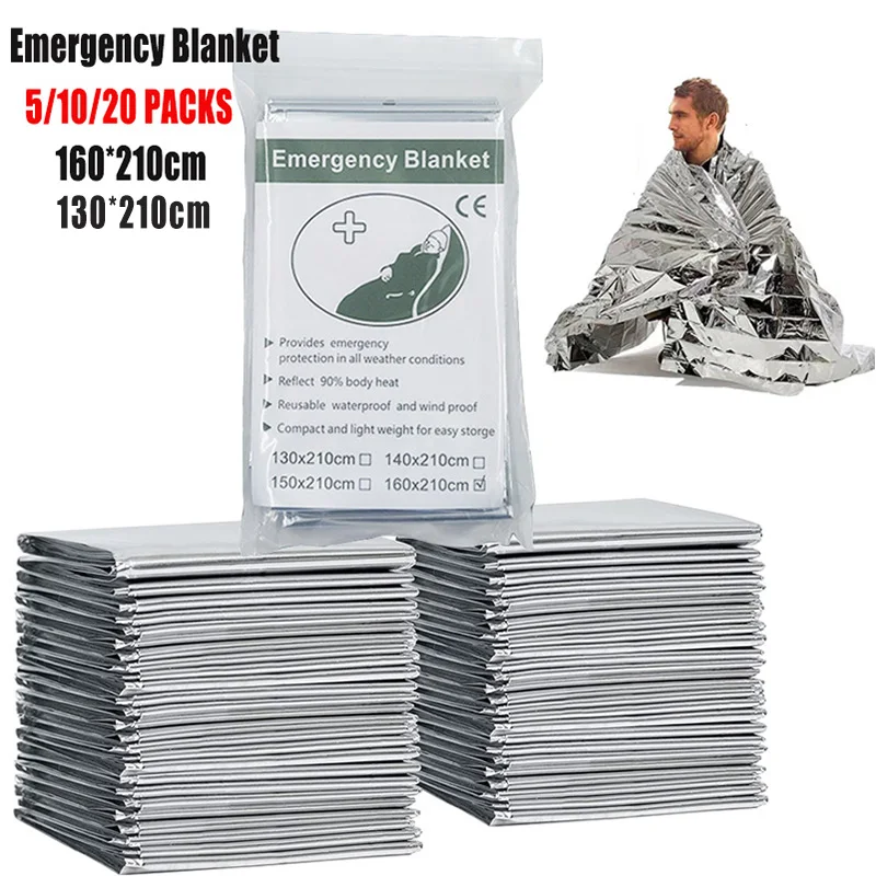 

160*210CM Emergency Blanket Survival Outdoor First Aid Kit Tear Resistant Waterproof Keep Warm Mat Rescue Blanket Hiking Camping