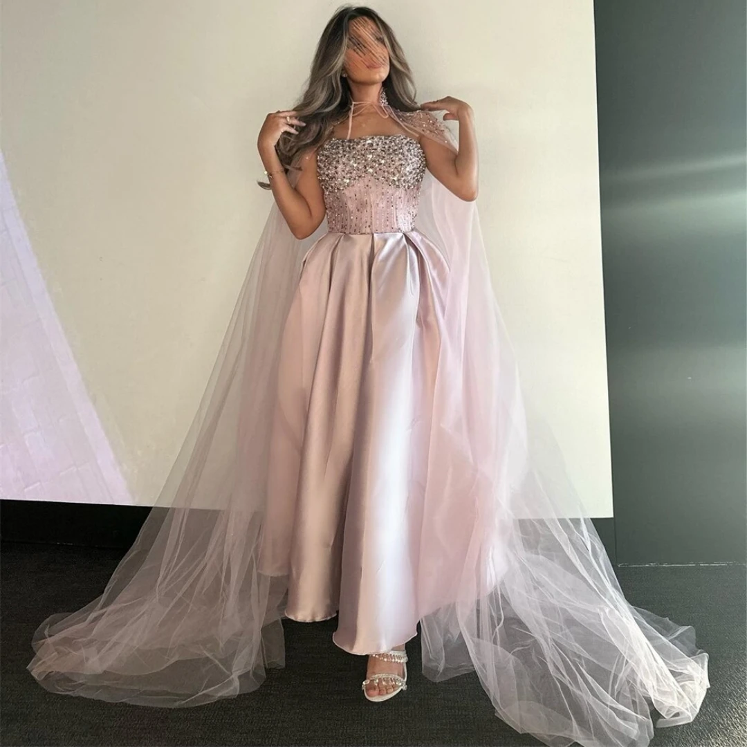 Sayulita Vestidos De Gala Prom Dresses with Tulle Wraps Beaded Strapless Birthday Party Gowns Ankle Length Satin Formal Dress
Sayulita Vestidos De Gala Prom Dresses with Tulle Wraps Beaded Strapless Birthday Party Gowns Ankle Length Satin Formal Dress