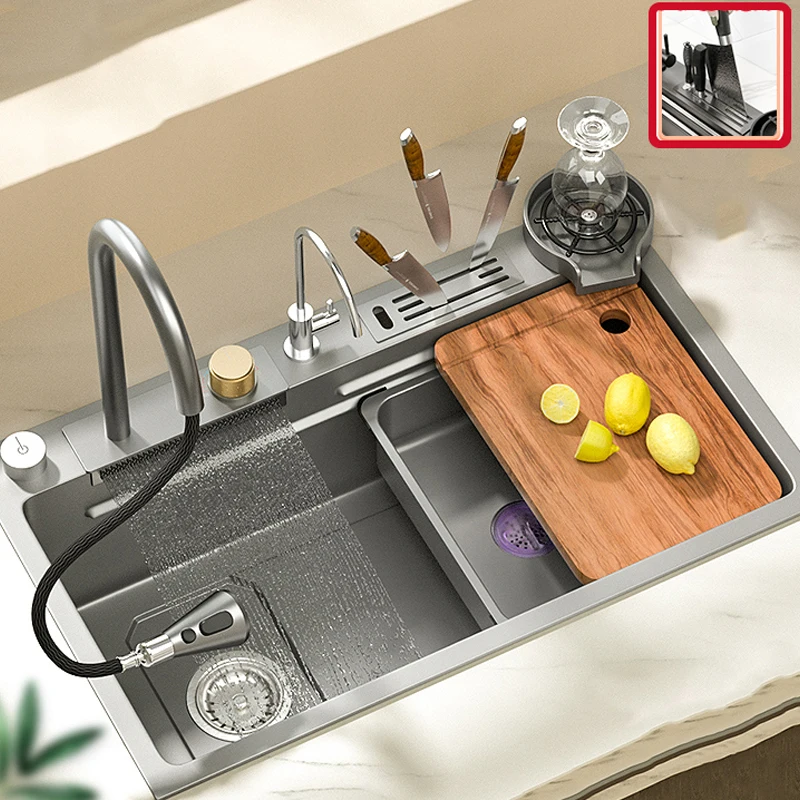 Grey Nano 304 Stainless Steel Kitchen Sink Raindance Waterfall Large Single Sink Dish Basin Sink Left Drain Topmount Sink Set
Grey Nano 304 Stainless Steel Kitchen Sink Raindance Waterfall Large Single Sink Dish Basin Sink Left Drain Topmount Sink Set