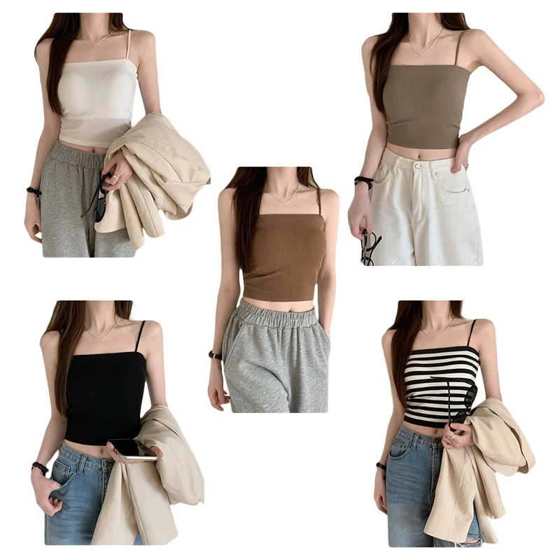 Women Summer Spaghetti Strap Ribbed Knit Camisole with Shelf Bra Chest Pad Striped Solid Color Slim Crop Tube Top Basic
Women Summer Spaghetti Strap Ribbed Knit Camisole with Shelf Bra Chest Pad Striped Solid Color Slim Crop Tube Top Basic