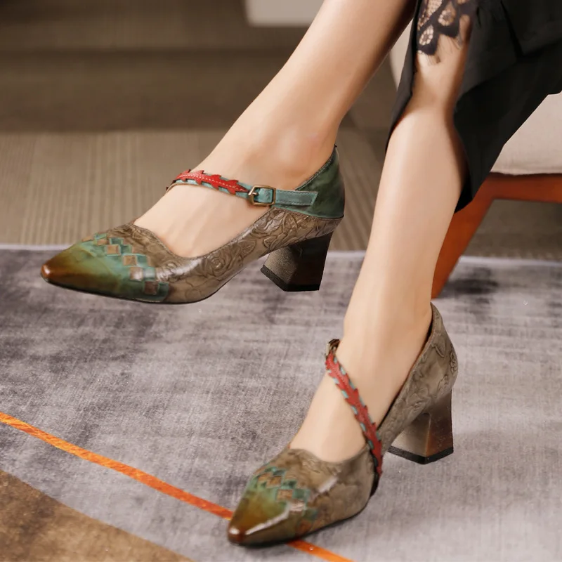 Pointed Toe Shoes Leather Women High Heels Genuine Leather Pumps Women Handmade Retro Shoe For Women Gray Mary Jane Embroidery
Pointed Toe Shoes Leather Women High Heels Genuine Leather Pumps Women Handmade Retro Shoe For Women Gray Mary Jane Embroidery