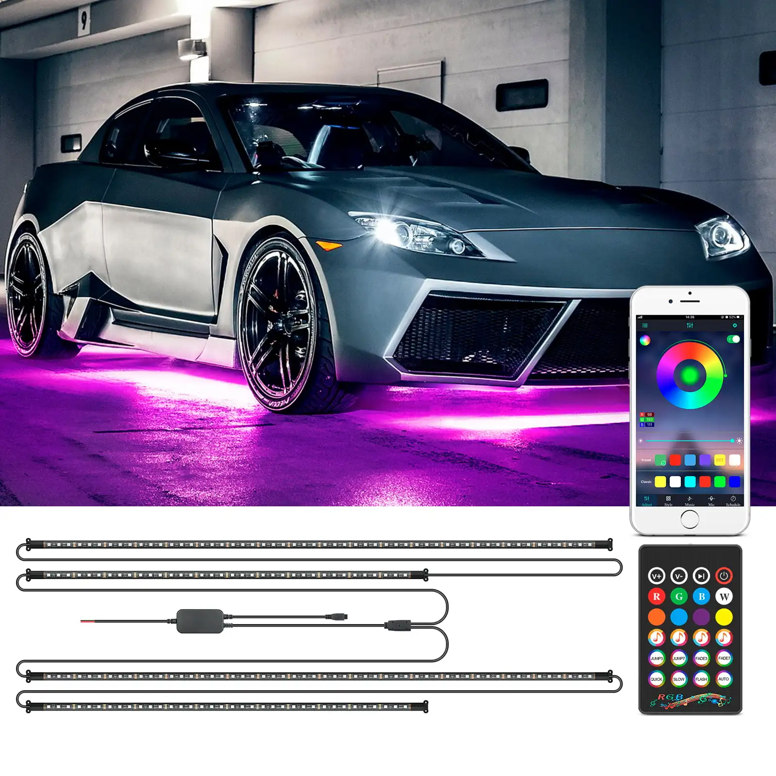 12V Car Underglow Lights, Neon Accent Lights Strip Undercar Glow Light Underbody Light, Waterproof Exterior Car Lights with APP
12V Car Underglow Lights, Neon Accent Lights Strip Undercar Glow Light Underbody Light, Waterproof Exterior Car Lights with APP