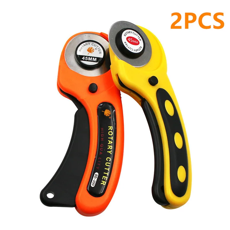 

2PC 45mm Rotary Cutter Set Leather Craft Cutting Tool with Ergonomic Handle for DIY Fabric Patchworking Sewing Quilting Crafting