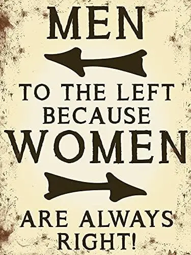 gedsgn Vntge Metl Tn Sgn Men to The Left Womn Rght Funny Retro Br Broom Wll Decor 8x12 nch