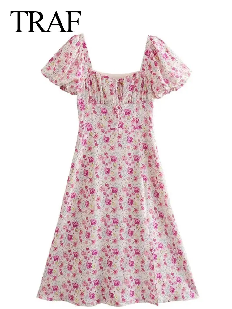 TRAF Elegant Slim Hem Slit Side Zip Women's Dress Vintage Puff Sleeves Square Neck Floral Print Lightweight Lady Dress New
TRAF Elegant Slim Hem Slit Side Zip Women's Dress Vintage Puff Sleeves Square Neck Floral Print Lightweight Lady Dress New