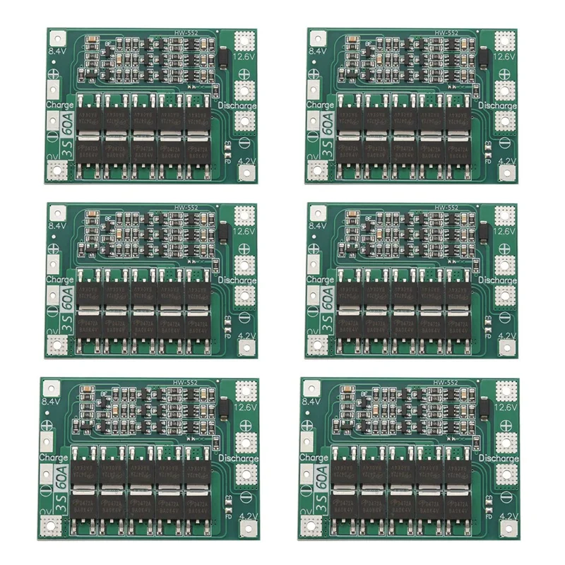 

Retail 6X 3S 60A Bms Board 11.1V 12.6V 18650 Li-Ion Lithium Battery Protection Board Enhanced Version