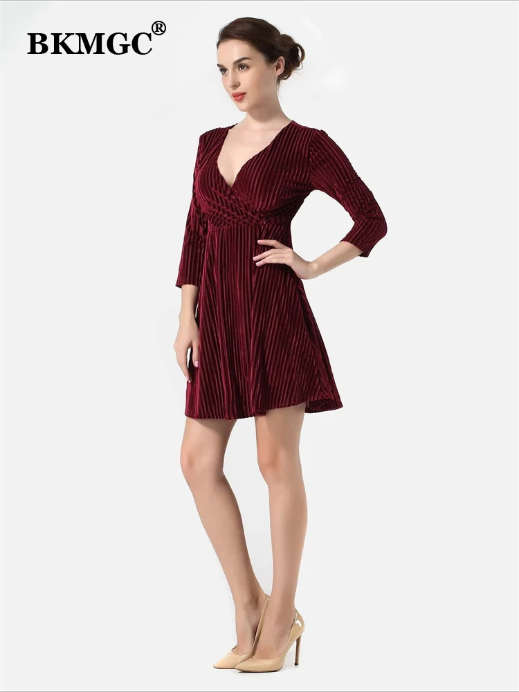 BKMGC Retro Wine Red V Neck Wrap Over Tops A-Line Mini Dress For Women Waist Lenght Sleeves Velvet Autumn S M L XL XXL XXXL #691
BKMGC Retro Wine Red V Neck Wrap Over Tops A-Line Mini Dress For Women Waist Lenght Sleeves Velvet Autumn S M L XL XXL XXXL #691
