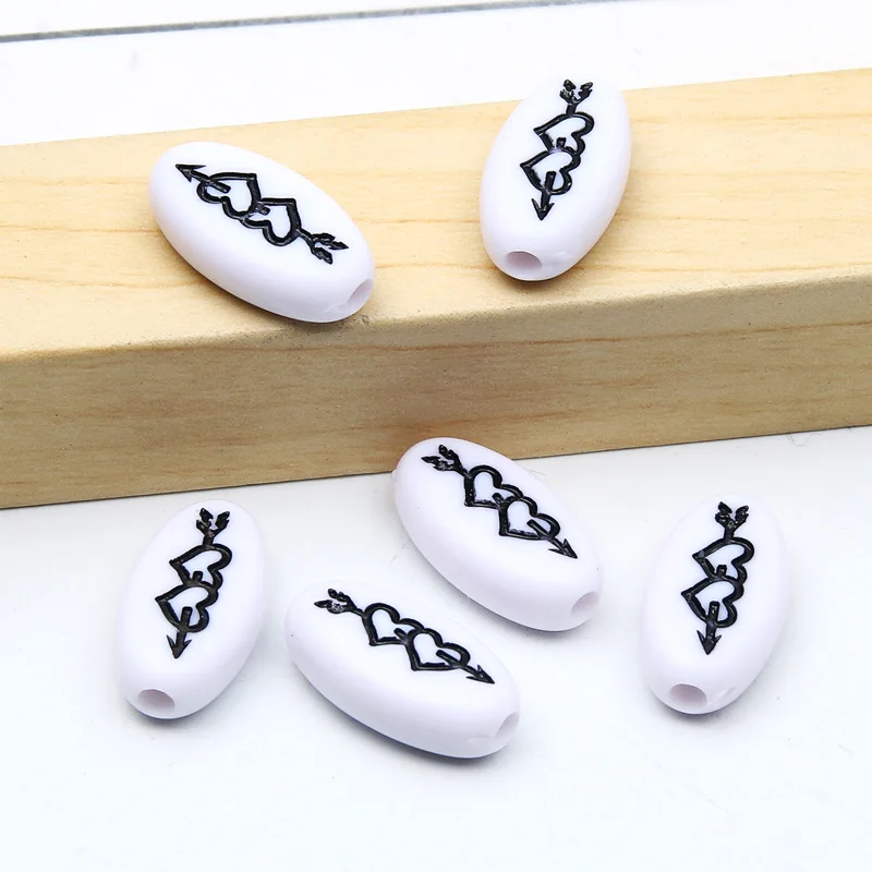 Acrylic Beads 20pcs 10x18mm Black Arrow Through Heart Pattern White Oval Beads For Jewelry Making DIY Earrings Necklace Supplies
Acrylic Beads 20pcs 10x18mm Black Arrow Through Heart Pattern White Oval Beads For Jewelry Making DIY Earrings Necklace Supplies