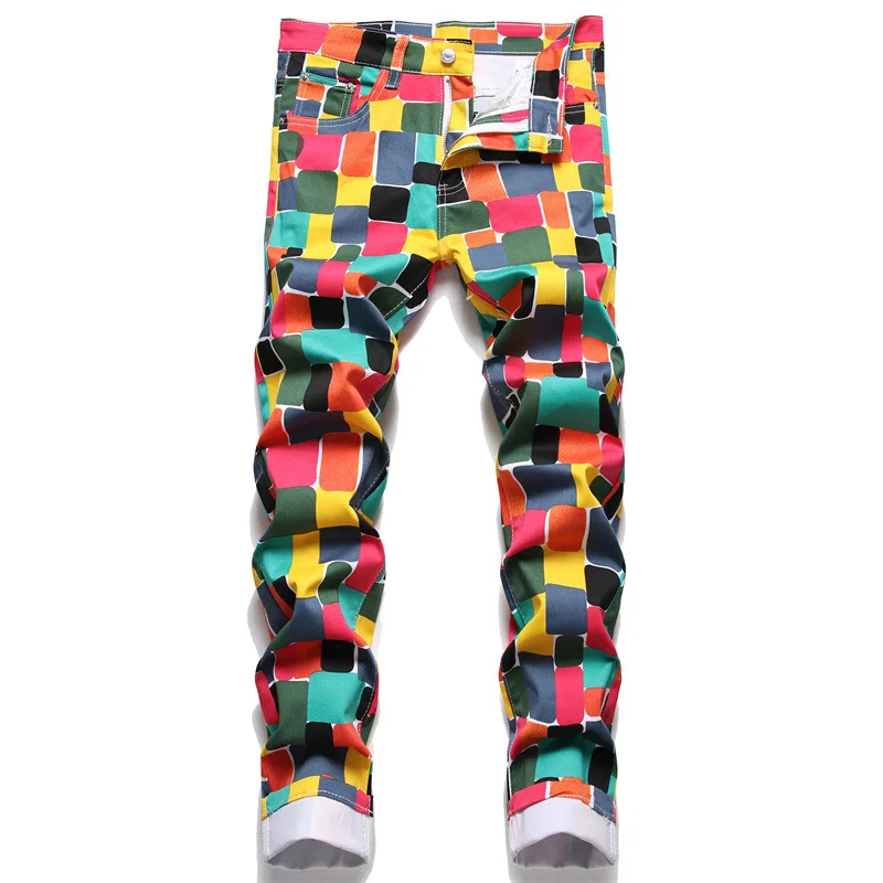 2022 New European American Style Digital Printed Jeans Color Plaid Fashion Stretch Slim Fit Pants Nightclub Brand Men Clothing
2022 New European American Style Digital Printed Jeans Color Plaid Fashion Stretch Slim Fit Pants Nightclub Brand Men Clothing
