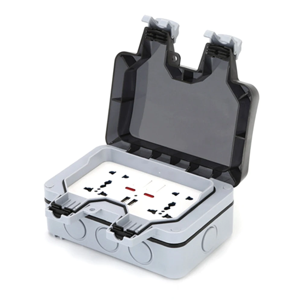 

Socket Switched Socket 16A 2Gang Double Socket Grey And White IP66 Waterproof Outdoor USB With Switch Indicator