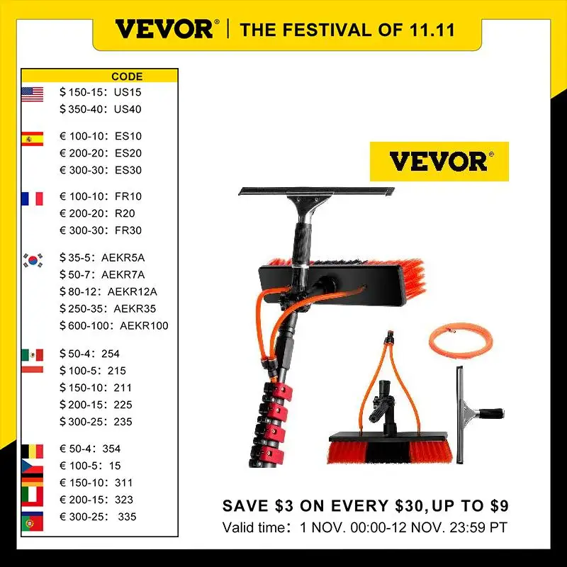 VEVOR Water Fed Pole Kit 20ft Length Water Fed Brush w/Squeegee 6 m Water Fed Cleaning System 3-in-1 Aluminum Outdoor Window Red
VEVOR Water Fed Pole Kit 20ft Length Water Fed Brush w/Squeegee 6 m Water Fed Cleaning System 3-in-1 Aluminum Outdoor Window Red