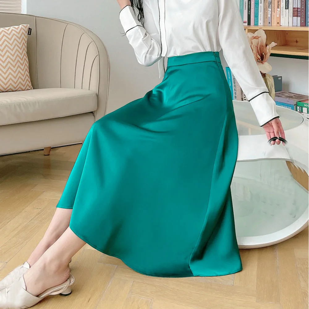 Lady's Long Satin Skirt Midi Elegant High Waist Summer Office A-line Solid Vintage Skirt for Women 2022
Lady's Long Satin Skirt Midi Elegant High Waist Summer Office A-line Solid Vintage Skirt for Women 2022