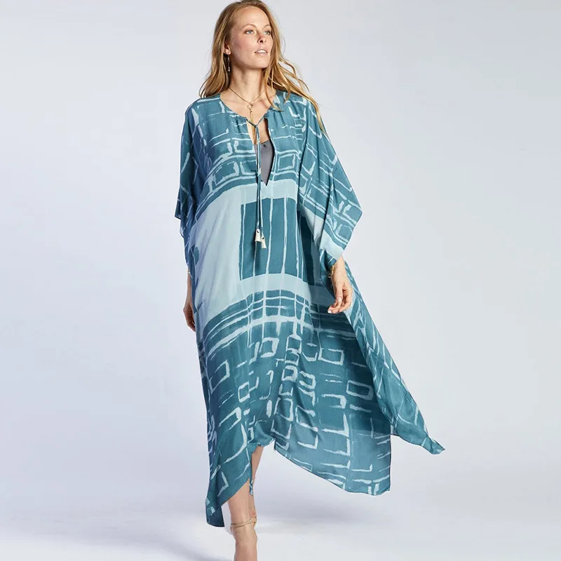 2022 Summer Sexy Blue Green Geometric Block Dress Plus Size Long Cover Ups Beach Tunic Pareo De Plage Bathing Suit Swimsuit Wear
2022 Summer Sexy Blue Green Geometric Block Dress Plus Size Long Cover Ups Beach Tunic Pareo De Plage Bathing Suit Swimsuit Wear