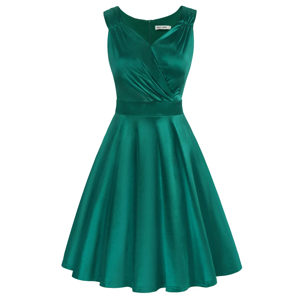 GK Women Satin Party Dress Sleeveless Wrap V-Neck A-line Bridesmaid Cocktail Dresses Solid Knee Length Defined Waist Flare Dress
GK Women Satin Party Dress Sleeveless Wrap V-Neck A-line Bridesmaid Cocktail Dresses Solid Knee Length Defined Waist Flare Dress