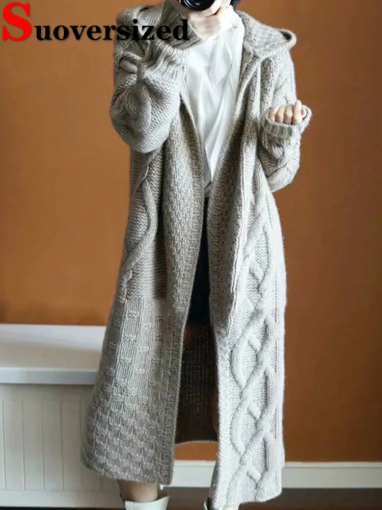 Hooded Loose Long Thick Knitted Cardigans Korean Fashion Knitwears Sweater Fall Winter Elegant Casaul Tops Women Vintage Jackets 
Hooded Loose Long Thick Knitted Cardigans Korean Fashion Knitwears Sweater Fall Winter Elegant Casaul Tops Women Vintage Jackets