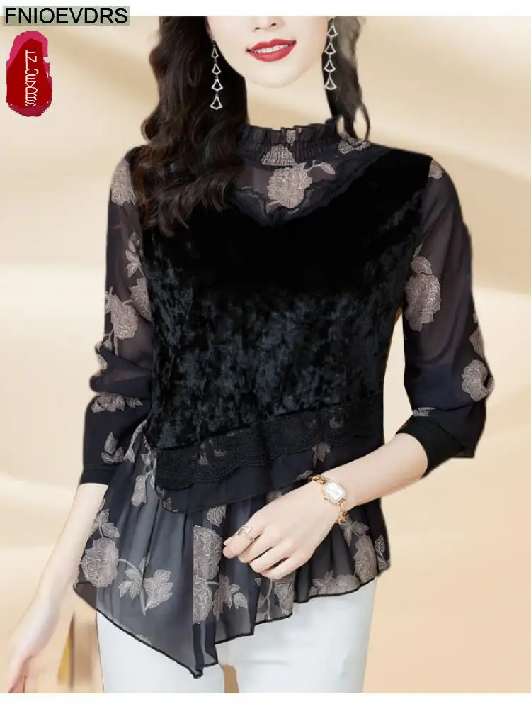 S-3XL Women 2022 Autumn Winter Basic Shirts Slim Elegant Office Lady Patchwork Sheer Mesh Black Velvet Tops Peplum Blouses
S-3XL Women 2022 Autumn Winter Basic Shirts Slim Elegant Office Lady Patchwork Sheer Mesh Black Velvet Tops Peplum Blouses