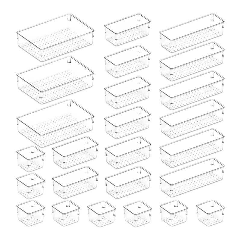 25 PCS Drawer Organizer Set Clear Plastic Desk Drawer Dividers Trays Dresser Storage Bins Separation Box For Makeup
25 PCS Drawer Organizer Set Clear Plastic Desk Drawer Dividers Trays Dresser Storage Bins Separation Box For Makeup