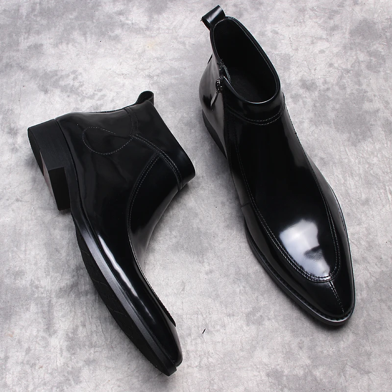 

Мужские Ботильоны из натуральной кожи, черные, коричневые Формальные классические ботинки челси в Корейском стиле с боковой молнией и острым носком, мужские кожаные ботинки