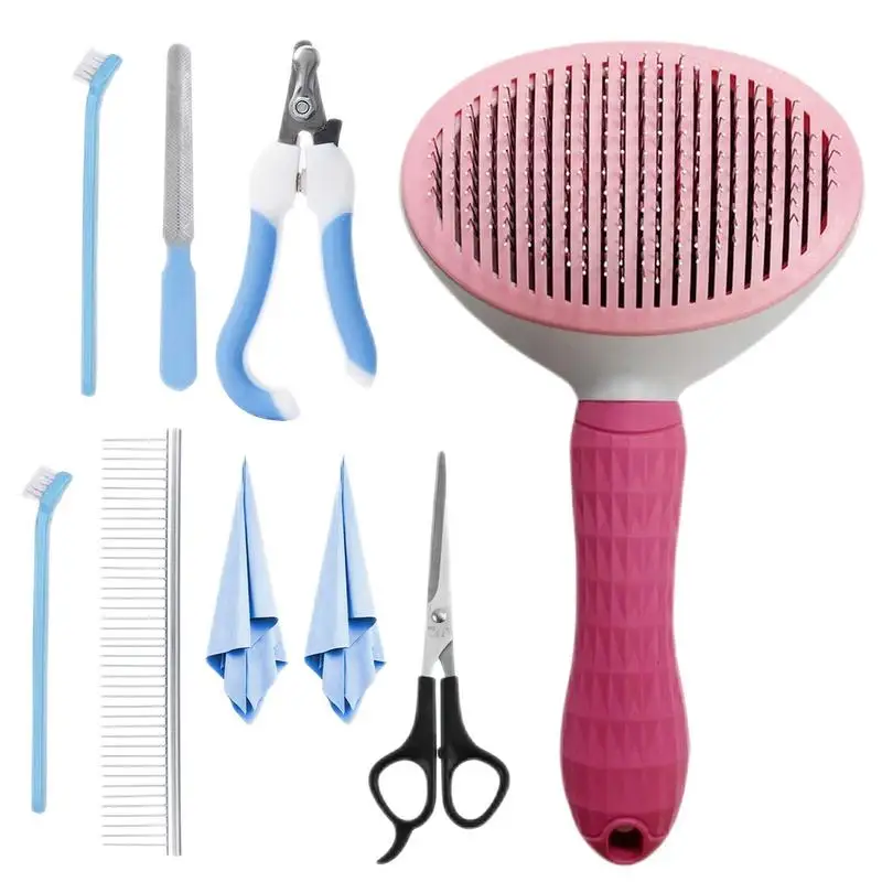 

Dog Brush For Shedding 9-in-1 Pet Grooming Tool Kit Self-clean Cat Brush And Dog Brush Kit With Comb File Nail Clipper To Easily