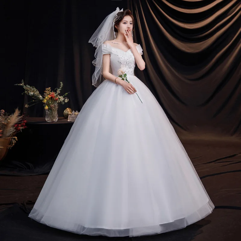 Bride dresses Wedding Dress off-Shoulder V-neck Floor-Length Square Shoulder Large Size Lace-up Strap White Yarn Slimming Korean
Bride dresses Wedding Dress off-Shoulder V-neck Floor-Length Square Shoulder Large Size Lace-up Strap White Yarn Slimming Korean