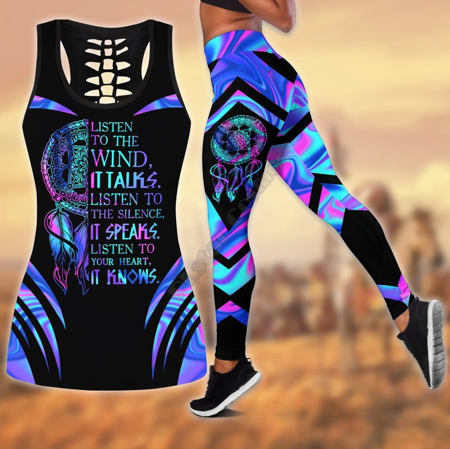 

PLstar Cosmos Native Dream 3D Printed Tank Top+Legging Combo Outfit Yoga Fitness Soft Legging Summer Women For Girl