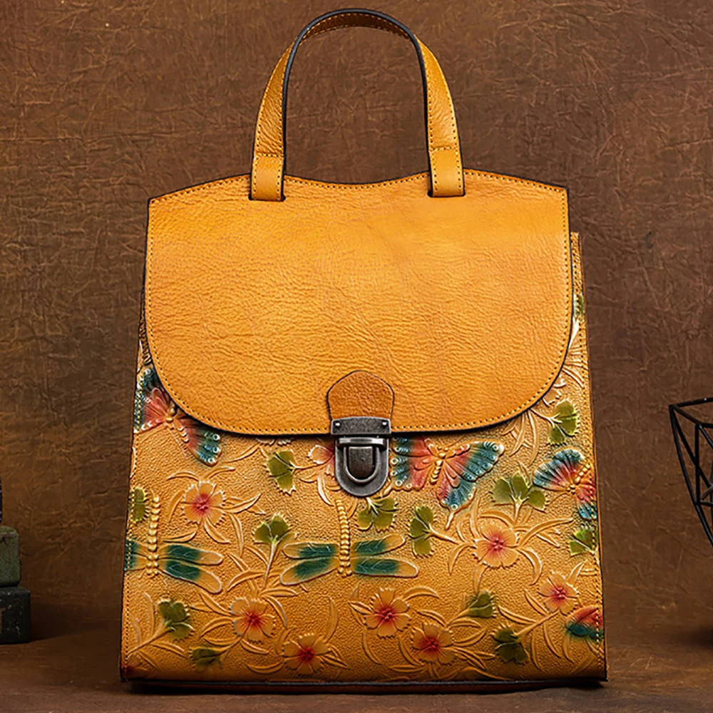 Retro Women Genuine Leahter Handbag For Grils Fashion Flowers Shoulder Bags Luxury Designer Backpack Female Trave Drop shipping
Retro Women Genuine Leahter Handbag For Grils Fashion Flowers Shoulder Bags Luxury Designer Backpack Female Trave Drop shipping