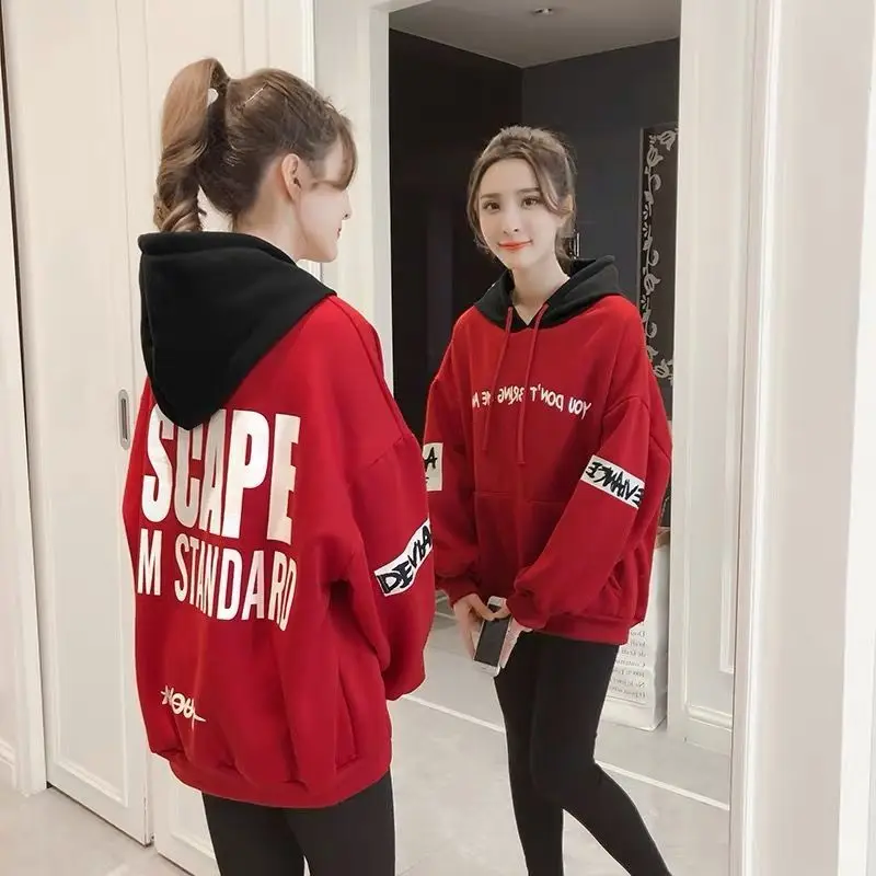 

Hoodies Loose Sweatshirts for Women Letter Printing Hooded Female Clothes Text Baggy Tops Offer Free Shipping Goth Cheap Xxl M E