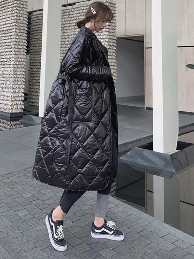 

SHENGPALAE модная однотонная хлопковая стеганая куртка для женщин с отложным воротником, весна 2023, свободное теплое пальто на молнии с длинным рукавом 5W678