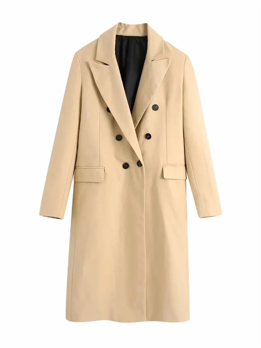 Women Fashion Solid Double Breasted Straight Outerwear 2022 New Full Sleeves Flap Pockets Notched Female Office Lady Coats
Women Fashion Solid Double Breasted Straight Outerwear 2022 New Full Sleeves Flap Pockets Notched Female Office Lady Coats