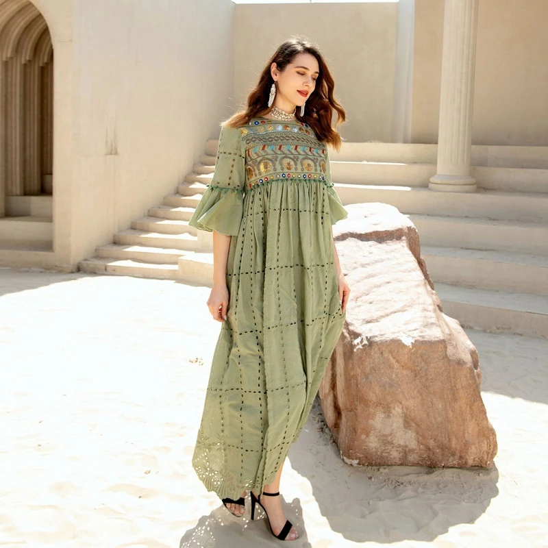 Dubai Abaya Long Dress Sequins Embroidery Handicraft Luxury Kaftan Tunic Flare Sleeve Hollow Out Cotton Party Robe Evening Gown
Dubai Abaya Long Dress Sequins Embroidery Handicraft Luxury Kaftan Tunic Flare Sleeve Hollow Out Cotton Party Robe Evening Gown