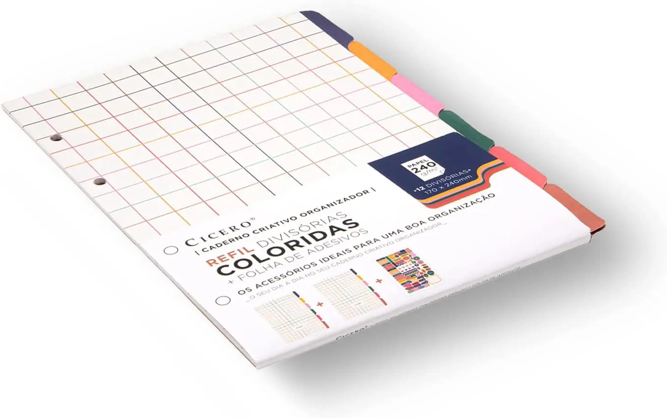 Refil Divisórias c/Folha de Adesivos Caderno Criativo Argolado 17x24 Colorida
Refil Divisórias c/Folha de Adesivos Caderno Criativo Argolado 17x24 Colorida