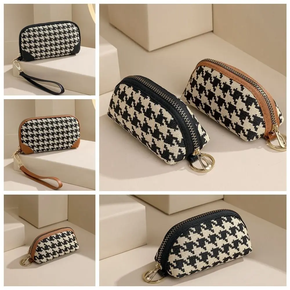 

Pu Leather Long Style Wallet Car Key Bag Printing Houndstooth Zipper Purse Card Holder Money Clip Square Change Purse Travel