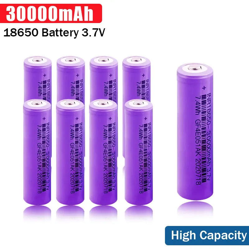 18650 30000mAh 3.7V High Capacity Li-Ion Rechargeable Battery for Flashlight Head Lamp Walkie-talkie with 4.2V 1A Charger
18650 30000mAh 3.7V High Capacity Li-Ion Rechargeable Battery for Flashlight Head Lamp Walkie-talkie with 4.2V 1A Charger