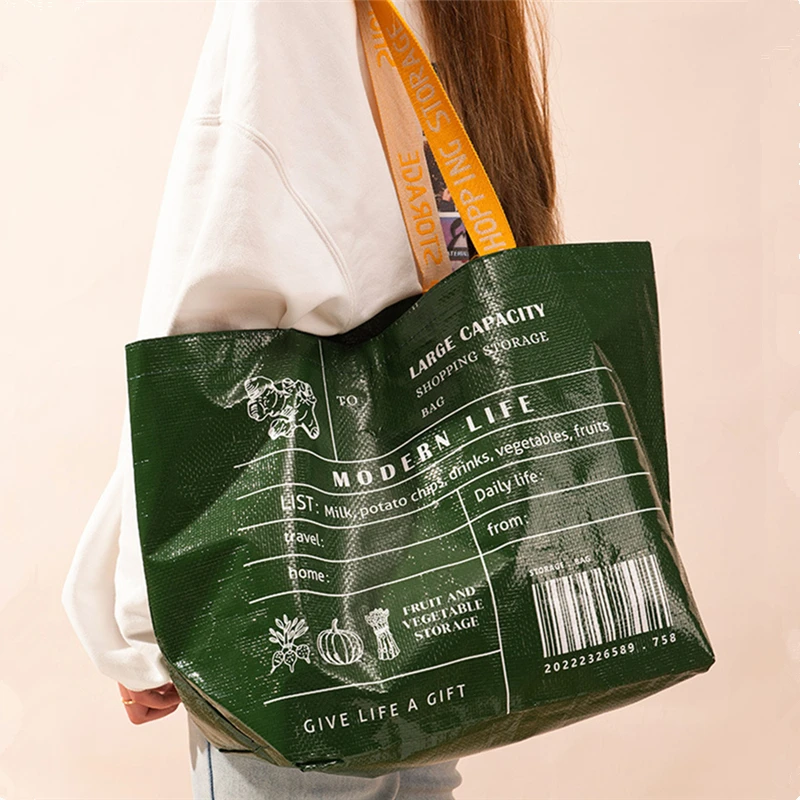 

Portable PP Woven Women's Large Shopper Shoulder Bag Foldable Eco-Friendly Grocery Storage Handbags Female Shopping Tote Bags