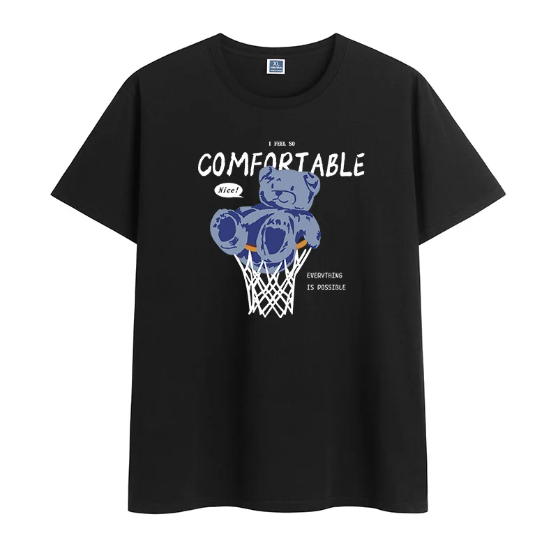 Comfortable T Shirt Men Bear Letter Printing Top High Quality Pure Cotton Harajuku Streetwear Tee-shirt Summer 
Comfortable T Shirt Men Bear Letter Printing Top High Quality Pure Cotton Harajuku Streetwear Tee-shirt Summer