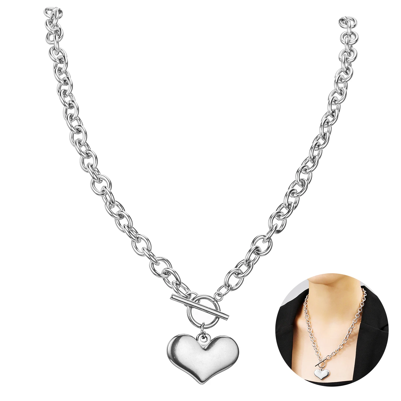 

High Quality New Trendy Love Heart Necklace for Women Clavicle Chain OT Clasp Punk Thick Chain Fashionable Jewelry Gift Hot Sale