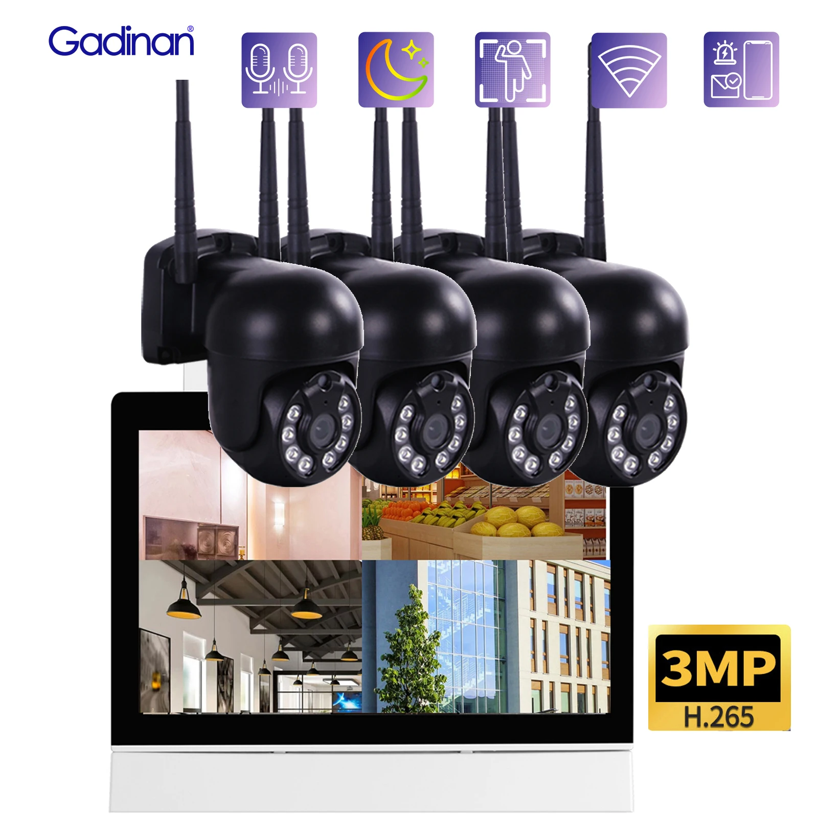 Gadinan 3MP Wireless CCTV System Human Auto Track PTZ WIFI IP Security Camera 4CH 7inch LCD Screen NVR Video Surveillance Kit
Gadinan 3MP Wireless CCTV System Human Auto Track PTZ WIFI IP Security Camera 4CH 7inch LCD Screen NVR Video Surveillance Kit