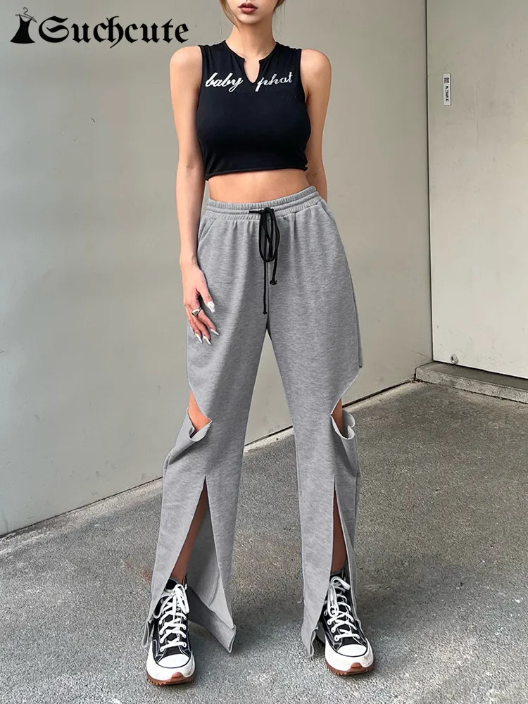 SUCHCUTE Korean Fashion Solid Pants Women Harajuku Hollow Out Streetwear 90s Baggy Trousers Hip Hop Elastic Waist Loose Outfits
SUCHCUTE Korean Fashion Solid Pants Women Harajuku Hollow Out Streetwear 90s Baggy Trousers Hip Hop Elastic Waist Loose Outfits