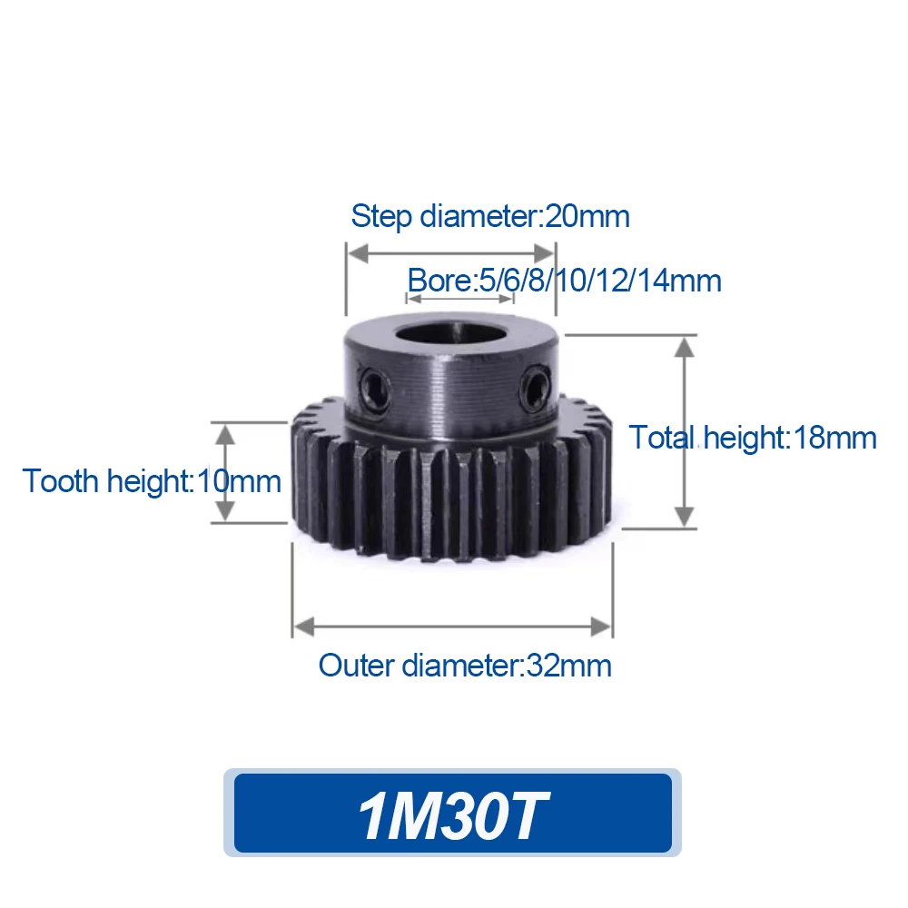 1 PCS 45# Black Steel Metal Pinion Motor Gear Bore 5/6/8/10/12/14mm Convex Gear 1M30T
1 PCS 45# Black Steel Metal Pinion Motor Gear Bore 5/6/8/10/12/14mm Convex Gear 1M30T