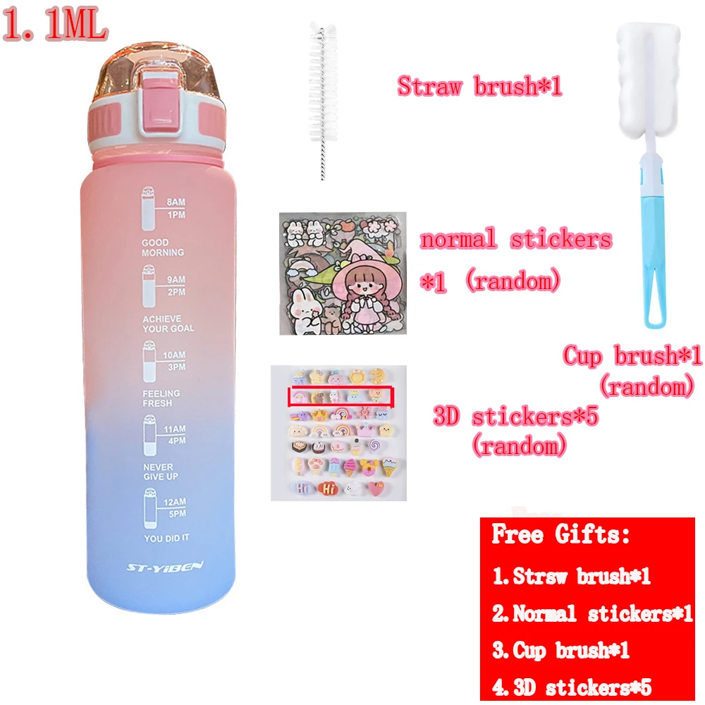1.1L Sports Water Bottle With Bounce Cover &Straw Time Marker Motivational Cup Girl Gym Outdoor Camping Travel Gift Sticker
1.1L Sports Water Bottle With Bounce Cover &Straw Time Marker Motivational Cup Girl Gym Outdoor Camping Travel Gift Sticker