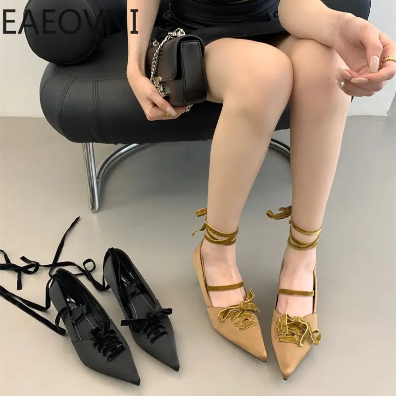 Туфли-лодочки женские на шнуровке, заостренный носок, тонкий каблук, элегантная Уличная обувь, модные