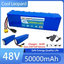 New 48V 50000Mah 1000W 13S3P XT60 48V Lithium-Ion Battery Pack 50Ah for 54.6V E-Bike Electric Bicycle Scooter with BMS + Charger